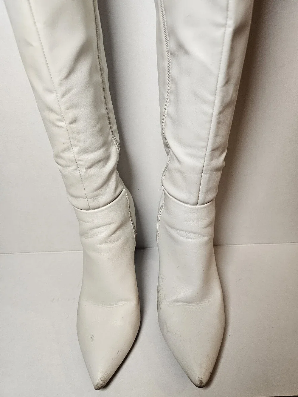 Marc Fisher Women's White Over-the-Knee Pointed Toe Block Heel Boots Size 9M